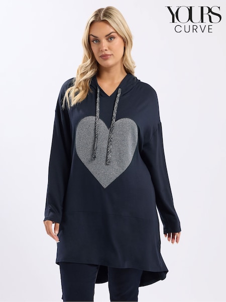 Yours Curve Blue Heart Logo Hoodie (V19225) | £31