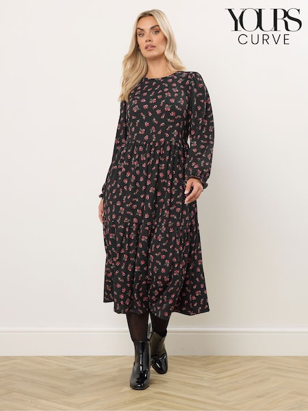 Yours Curve Black Texture Midaxi Dress (V19227) | £34