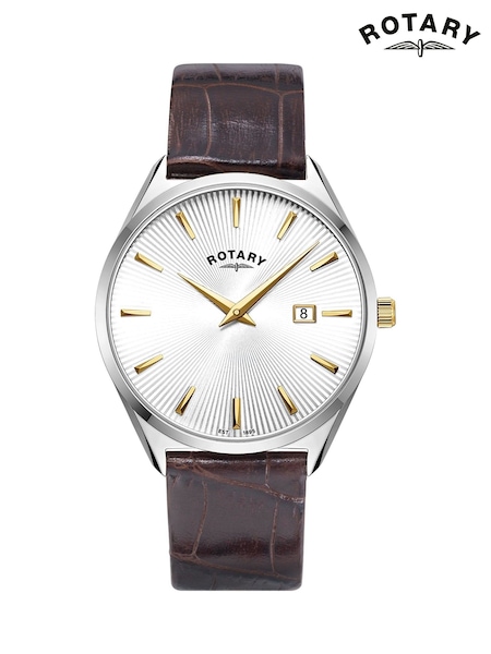 Rotary Slim Stainless Steel Gold Plated Strap Brown Watch (V19262) | £169