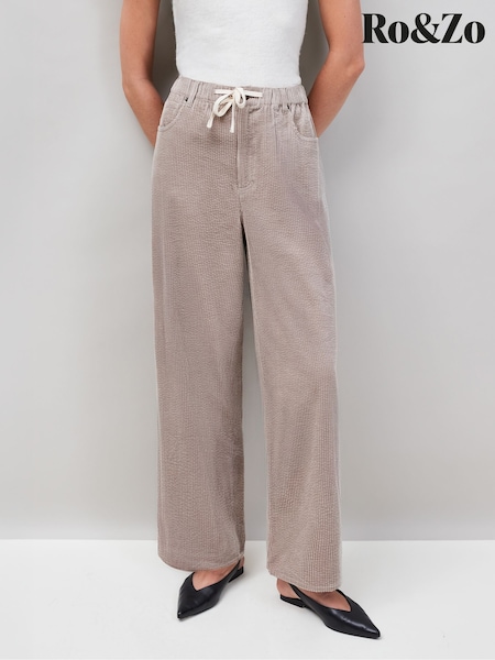Ro&Zo Brown Petite Cord Drawstring Waist Trousers (V19310) | £99