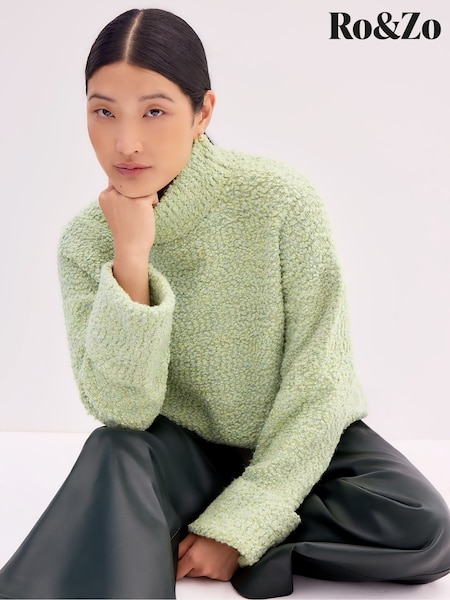 Ro&Zo Green Boucle Deep Cuff Jumper (V19313) | £89