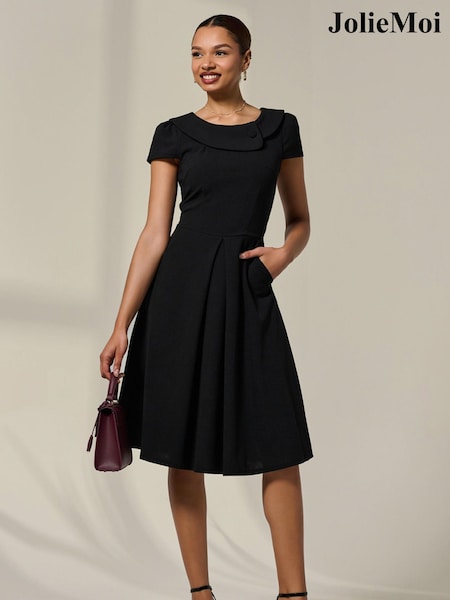 Jolie Moi Black Collared Cap Sleeve Midi Dress (V19328) | £75