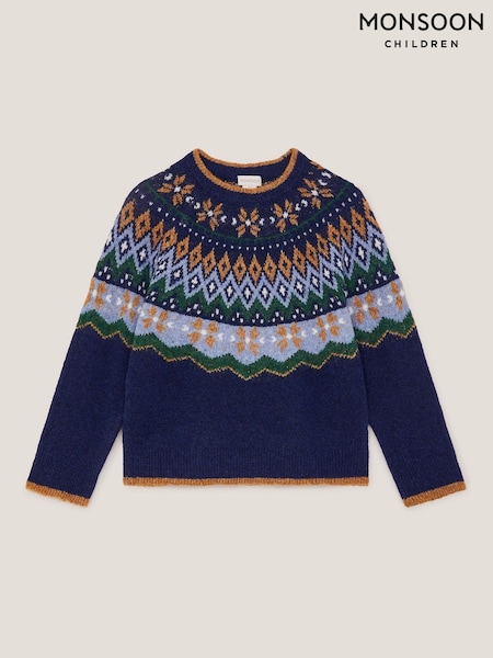 Monsoon Blue Crew Neck Fair Isle Jumper (V19401) | £28 - £32