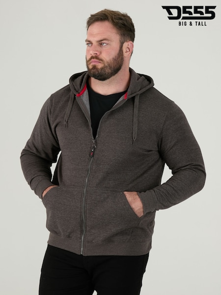 D555 Grey CANTOR Heavy Weight Zip Through Hooded Sweatshirt (V19527) | £38