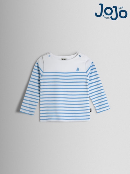 JoJo Maman Bébé White & Blue Breton Stripe Top (V19597) | £13 - £16