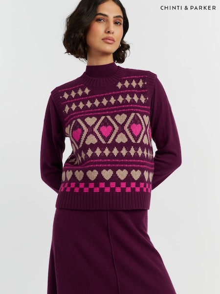 Chinti & Parker Purple Wool Cashmere Hearts and Diamonds Tank (V19798) | £125