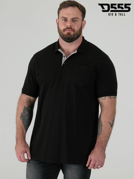 D555 Black GRANT Fully Combed Pique Polo Shirt With Pocket (V19839) | £27