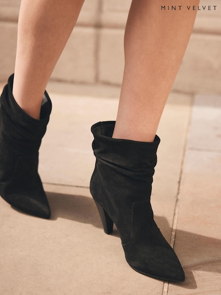 Mint Velvet Black Anya Suede Heeled Ankle Boots (V19869) | £150