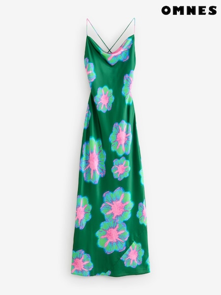Omnes Green Ginny Maxi Cowl Neckline Open Back Dress in Floral Print (V19954) | £69