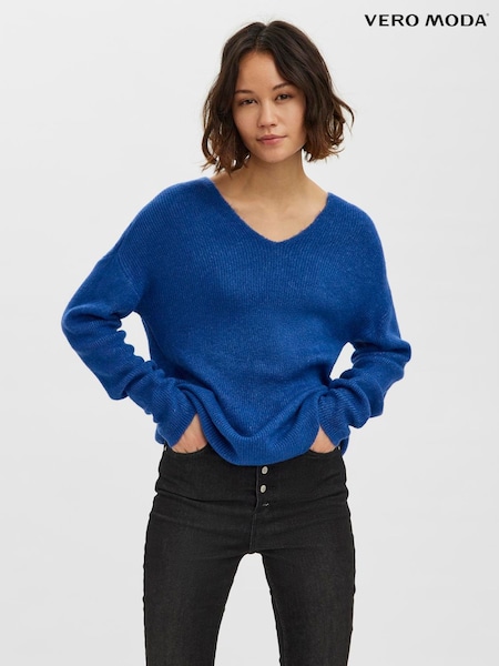 VERO MODA Blue Soft Touch V-Neck Knitted Jumper (V20010) | £26