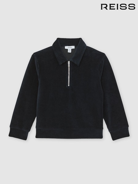 Reiss Navy Blue Bert 13-14 yrs Corduroy Half-Zip Polo Shirt (V20352) | £46