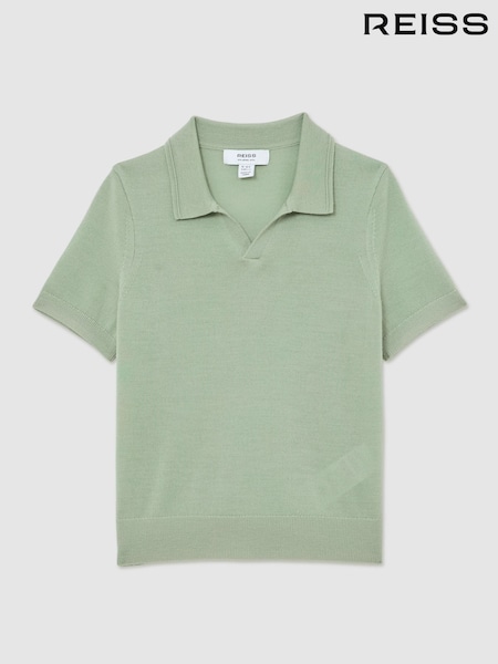 Reiss Light Sage Green Duchie 13-14 yrs Merino Wool Open-Collar Polo Shirt (V20372) | £36