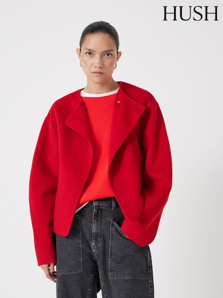 Hush Red Pure Wool Double Faced Collarless Jacket (V20418) | £170