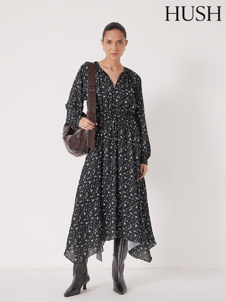 Hush Black Printed Long Sleeve Chiffon Dress (V20453) | £140