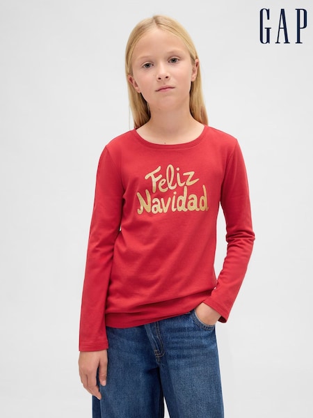 Gap Red Feliz Navidad Graphic Christmas T-Shirt (4-13yrs) (V20571) | £10