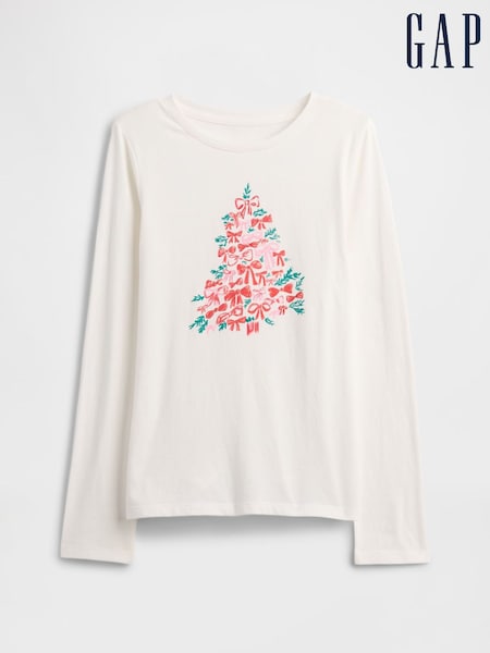 Gap White Long Sleeve Graphic Christmas T-Shirt (4-13yrs) (V20684) | £10
