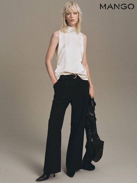 Mango White High Collar Satin Blouse (V20729) | £30