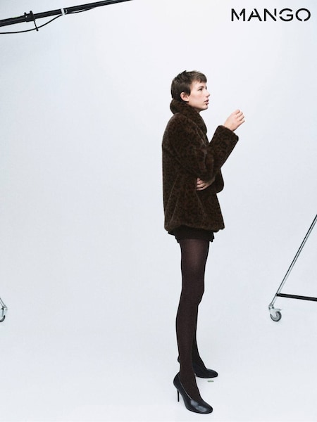Mango Brown Leopard Print Faux Fur Jacket (V20743) | £110