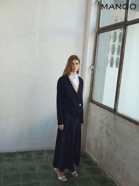 Mango Blue Cross-Over Cardigan With Jewel Button (V20744) | £46