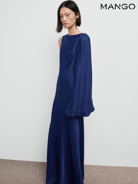 Mango Blue Asymmetrical Satin Dress (V20747) | £100