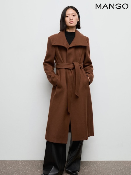 Mango Brown Manteco Wool Coat With Belt (V20752) | £170