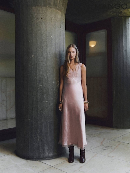 Mango Pink Satin Camisole Dress (V20765) | £80