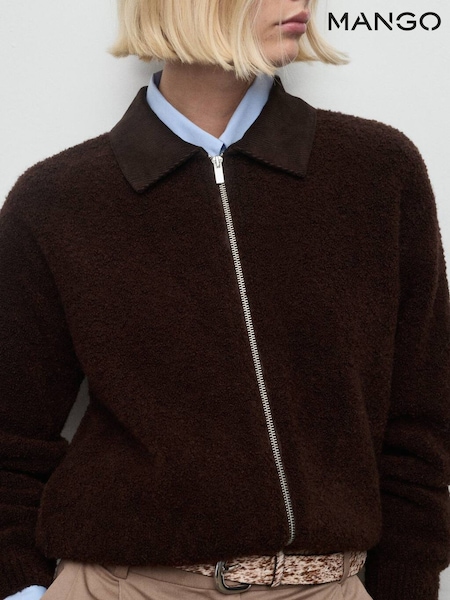 Mango Brown Boucle Bomber Jacket (V20778) | £60