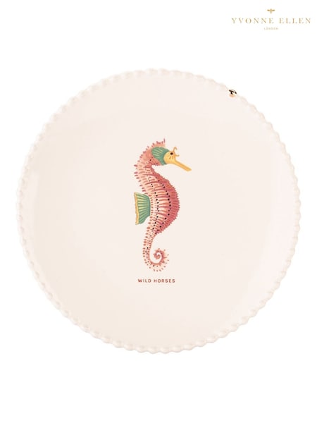 Yvonne Ellen Cream Sea Horse Bobble Plates Set Of 2 (V20816) | £30