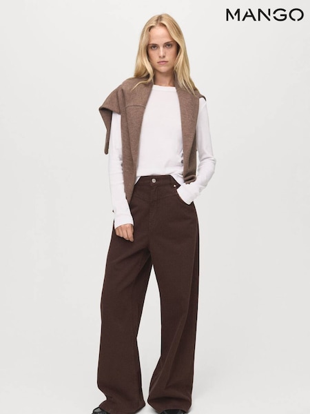 Mango Brown Wide-Leg Mid-Rise Loose-Fit Jeans (V20830) | £50