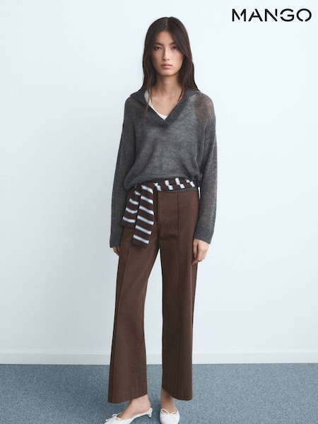 Mango Brown High-Waist Wide Leg Jeans With Seams (V20875) | £40