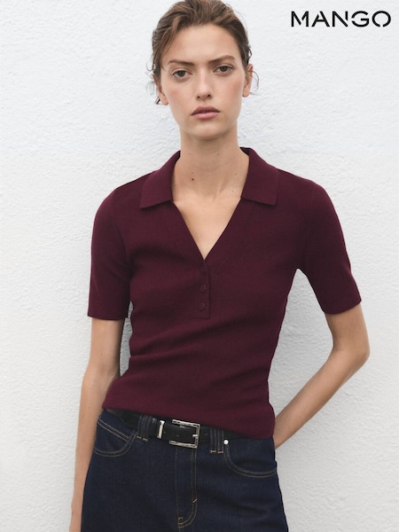 Mango Red Fine-Knit Sweater With Shirt Collar (V20883) | £30