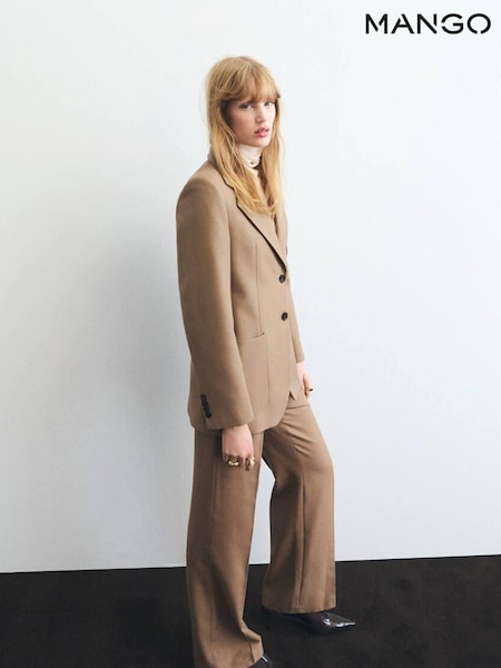 Mango Brown Straight Wool-Blend Suit Trousers (V20886) | £60