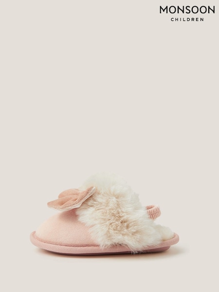 Monsoon Pink Velvet Bow Slippers (V20965) | £18 - £20