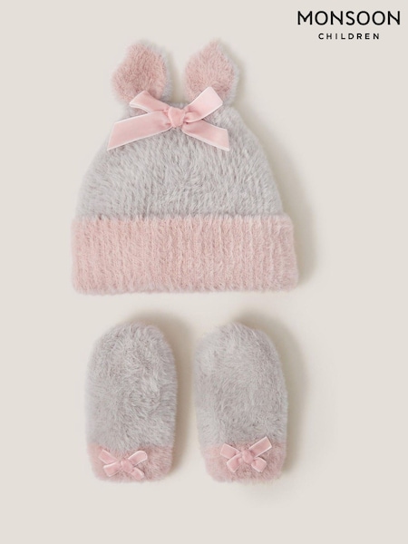 Monsoon Grey Baby Bunny Hat & Mittens Set (V20969) | £20