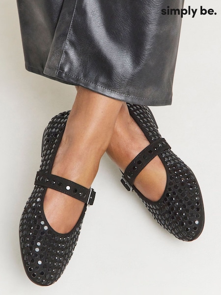 Simply Be Black Studded Mary Jane Shoes (V22105) | £34
