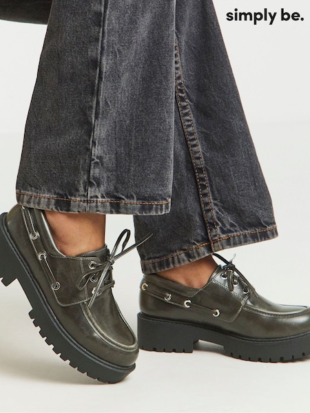 Simply Be Grey Chunky Lace Up Brogue Boat Shoe (V22106) | £45