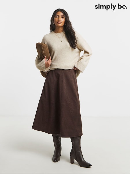 Simply Be Brown Suedette Seam Detail Midaxi Skirt (V22112) | £42