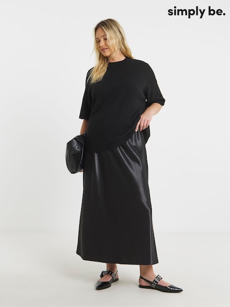 Simply Be Black Satin Maxi Skirt (V22114) | £32