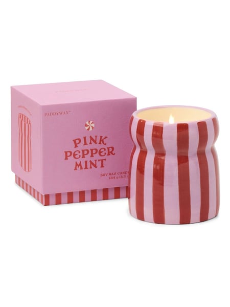 Paddywax Cabana 65oz184g Red Pink Striped Ceramic Candle (V22123) | £18