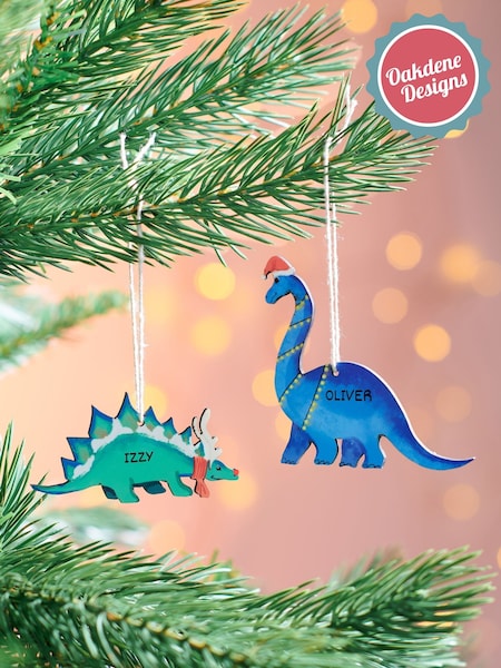Personalised Dinosaur Print Christmas Decoration by Oakdene (V22144) | £10