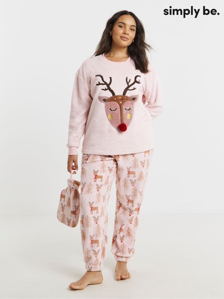 Simply Be Pink Pretty Secrets Giftable Fleece Pyjamas Set With Hot Waterbottle (V22199) | £36