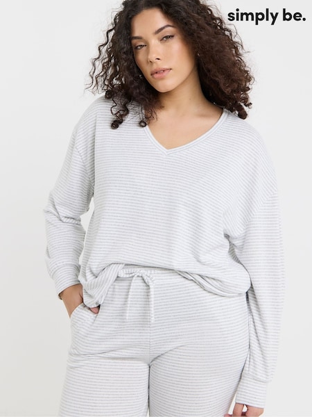 Simply Be White Stripe Pretty Lounge V-Neck Wide Leg Lounge Set (V22208) | £38