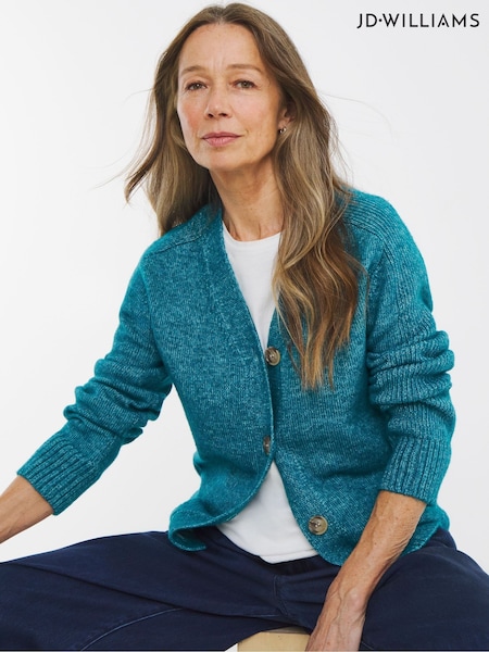 JD Williams Blue V-Neck Button Through Knitted Cardigan With Seam Detail (V22226) | £34