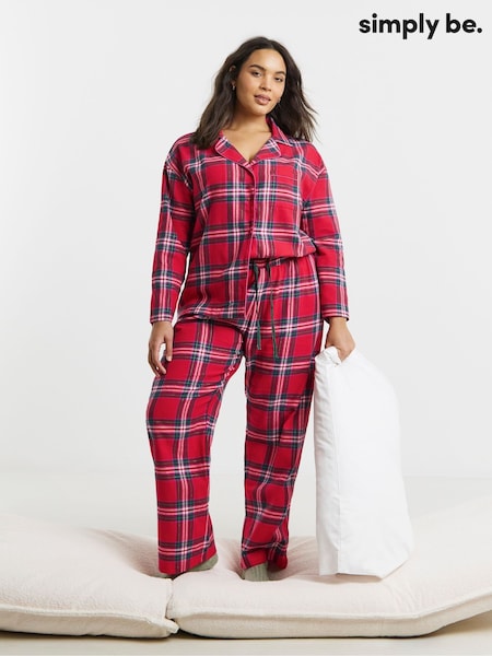 Simply Be Red Pretty Secrets Check Button Through Pyjamas Set (V22231) | £32