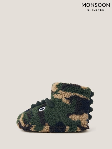 Monsoon Green Dinosaur Camo Slipper Boots (V22237) | £18 - £20