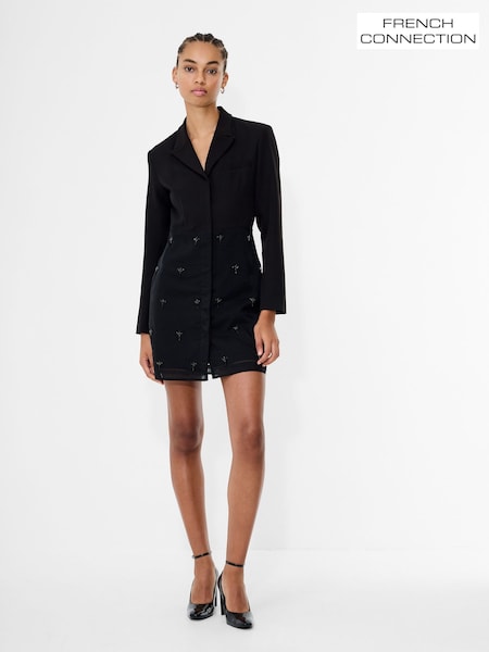 French Connection Black Darcy Embellished Tailored Dress (V22259) | £160