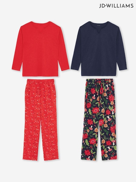 Red Winter Print 2 Pack Cotton Pyjama Set (V22275) | £40