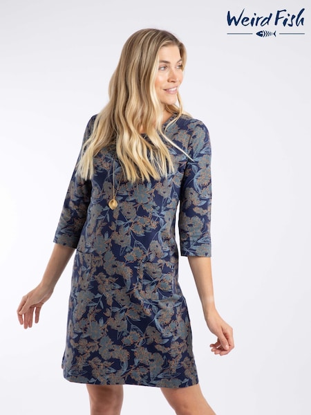 Weird Fish Blue Starshine Printed Jersey Dress (V22362) | £50