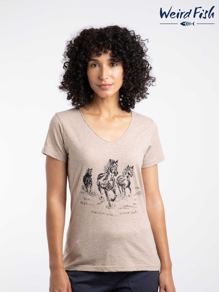 Weird Fish Cream Wild Ponies Front Print Graphic T-Shirt (V22364) | £28