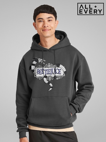 All + Every Grey Beetlejuice Sandworm Text Logo Hooded Sweatshirt (V22394) | £40